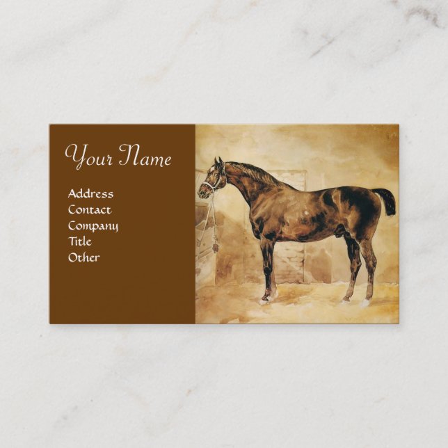 ENGLISKA HORSE I STABLE Parchment Monogram Visitkort (Framsida)