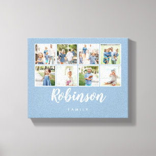 Engrammad 8 Photo Family Collage Light Blue Canvastryck