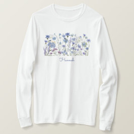 Engrammad Blue Watercolor Wildblomskugga T Shirt