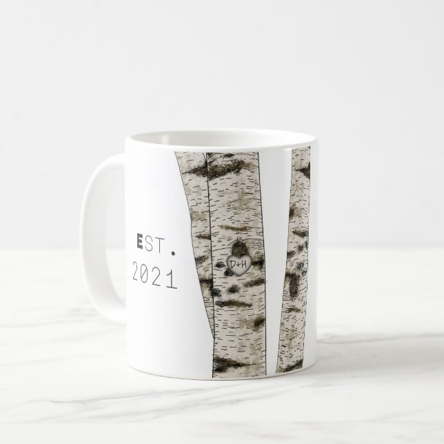 Engraved Birch Träd Coffee Mugg (Framsida vänster)