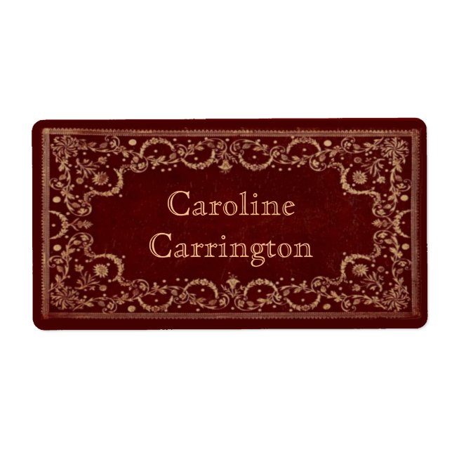 Engraved Gilt Leather Effect Personal Bookplate Fraktsedel (Framsidan)