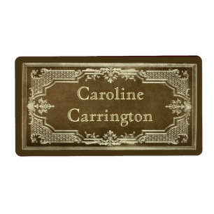 Engraved Gilt Leather Personal Bookplate Stickers Fraktsedel