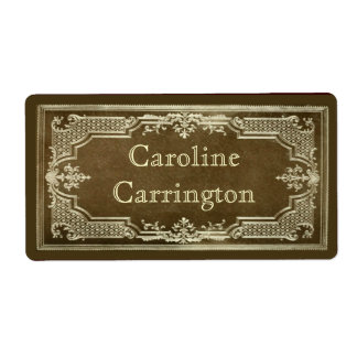 Engraved Gilt Leather Personal Bookplate Stickers Fraktsedel
