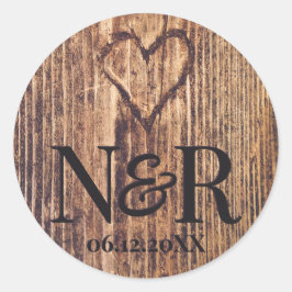 Engraved Heart Rustic Wood Cute Farmhouse Bröllop Runt Klistermärke