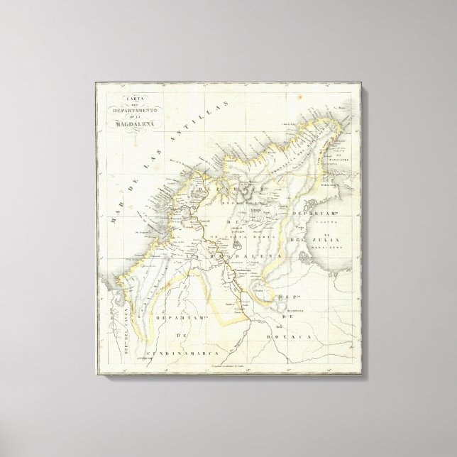 Engraved Karta i Colombia Canvastryck (Framsida)