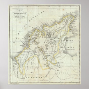 Engraved Karta i Colombia Poster