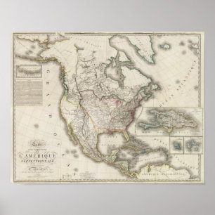 Engraved Karta i Nordamerika Poster