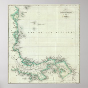 Engraved Karta i Panama Poster