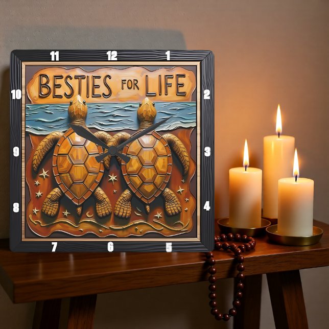 Engraved Turtle Pair Shoreline Besties Fyrkantig Klocka (Skapare uppladdad)