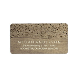 Engraved Wood Flowers Rustic Bröllop Adressetikett