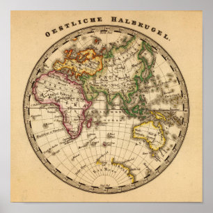 Engraverad Östra Hemisphere Karta Poster