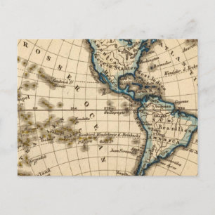 Engraverad Western Hemisphere Karta Vykort