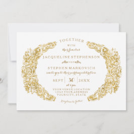 Engraverade blommor Acanthus Löv n Flourish Guld Inbjudningar