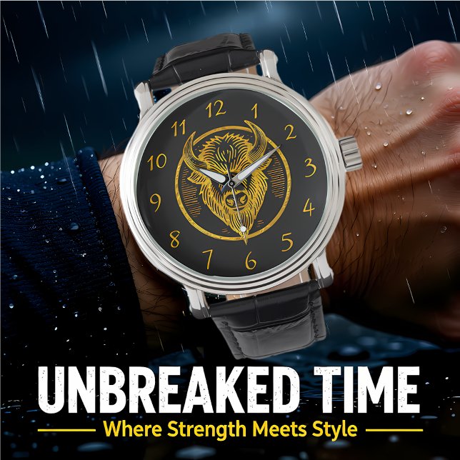 Engraverat Bison Buffalo Head i cirkulär design Armbandsur (Skapare uppladdad)