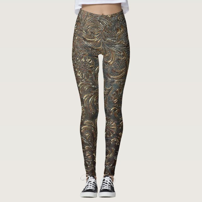 Engring av mönster bronze monokroma Leggings (Framsida)