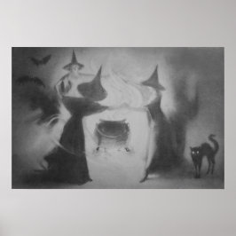 Enhällig häxbarnnattsgryta svart katt poster