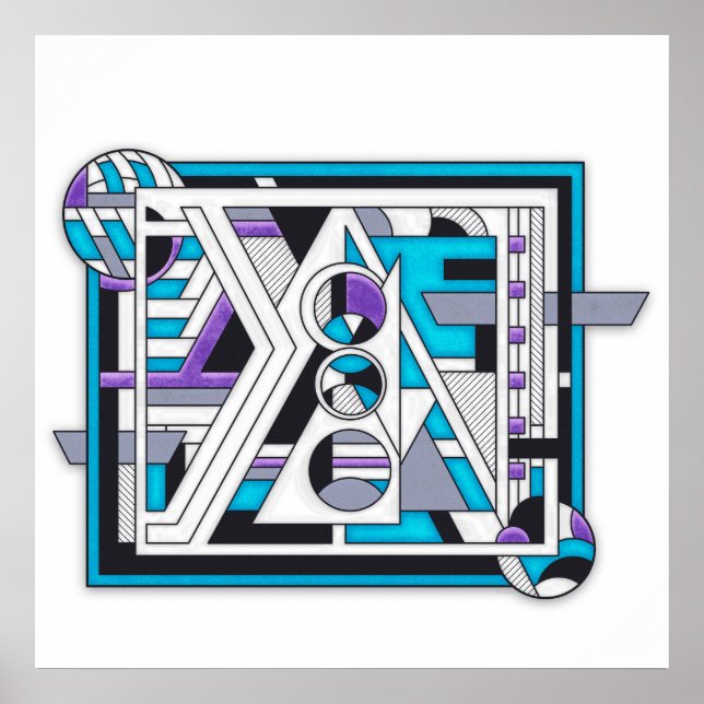 Enhet 124 - Retro-Futurist Geometric Design Poster (Framsidan)