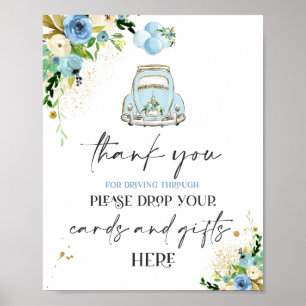 Enhet efter babyskidkort - Signera blå Blommigt Poster
