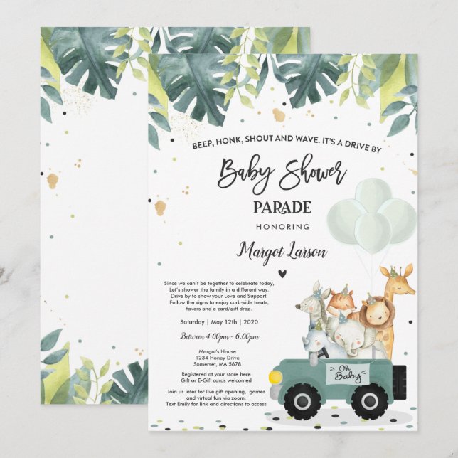 Enhet efter babystöldsinbjudan Safari Baby Shower Inbjudningar (Fram/baksida)