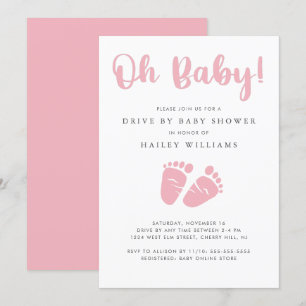 Enhet efter Flicka Shower   Oj Baby Baby Feet Rosa Inbjudningar