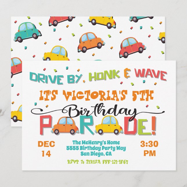 Enhet efter Födelsedagsfest Parad-inbjudan Inbjudningar (Fram/baksida)
