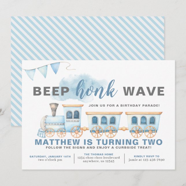 Enhet efter Tåg födelsedagarinbjudan Inbjudningar (Fram/baksida)