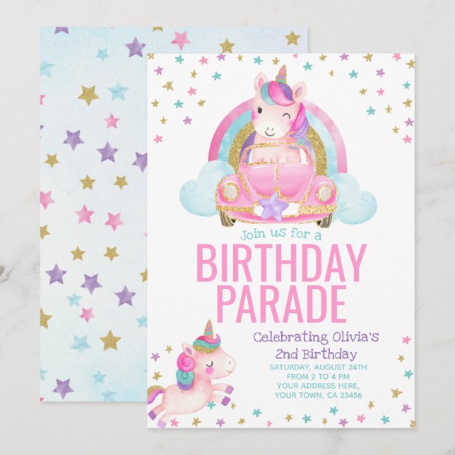 Enhet efter Unicorn Birthday-inbjudan Inbjudningar (Fram/baksida)