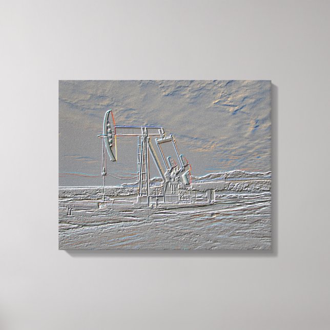 Enhet för oljeborrning (Pump Jack) (Embossed look) Canvastryck (Framsida)