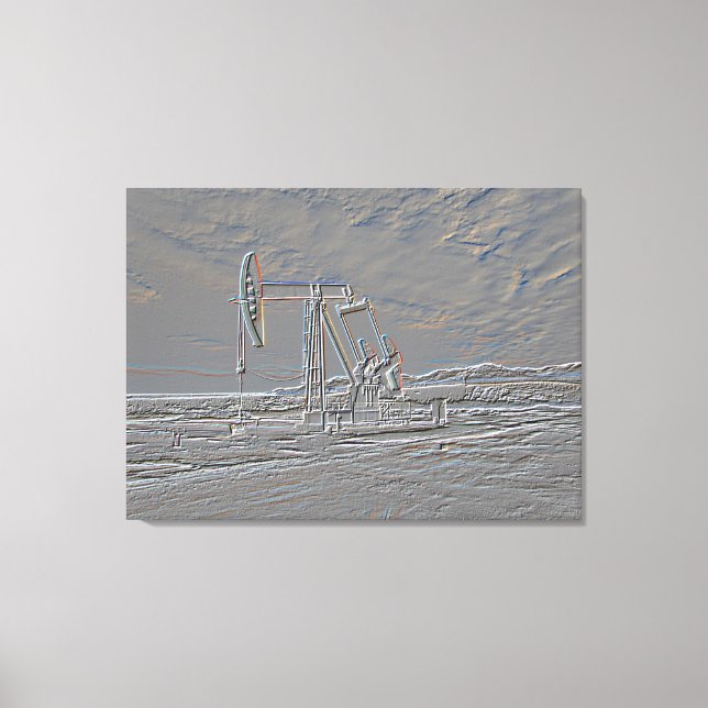 Enhet för oljeborrning (Pump Jack) (Embossed look) Canvastryck (Framsida)