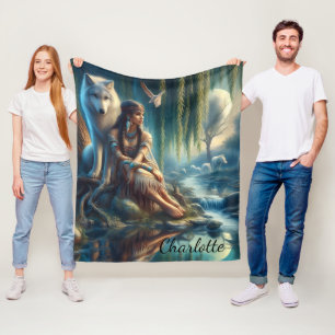 Enhet hos en indisk indian och hennes varg fleecefilt