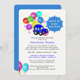 Enhet med babyskådaren Cute Car Blue Pojke Inbjudningar