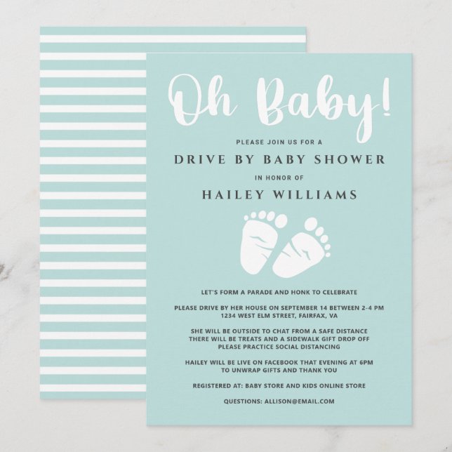 Enhet med babyskor Oj Baby Baby Feet Mint White Inbjudningar (Fram/baksida)