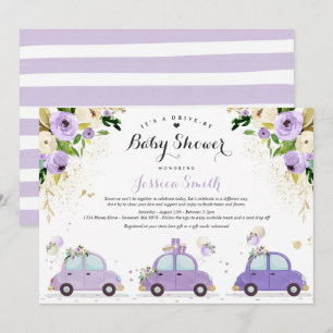 Enhet med babystövel Lilac Guld Blommigt babystöve Inbjudningar