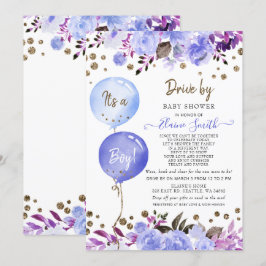 Enhet med ballonger Blue Blommigt Boy Shower Inbjudningar