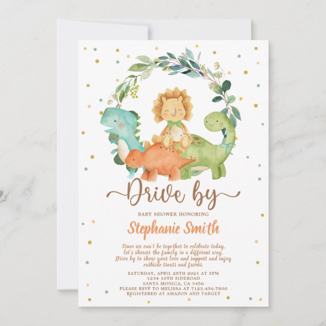 Enhet med dosinosaurs pojkvän Shower Inbjudningar (Framsida)