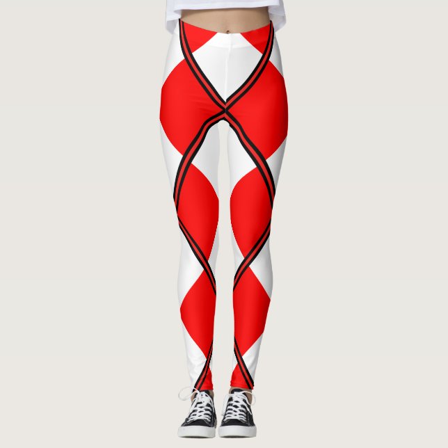 Enhetlig röd vit rutig fyrkant leggings (Framsida)