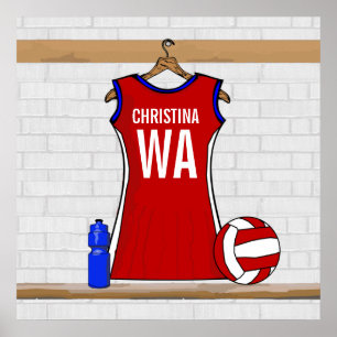 Enhetligt rött för beställnings- Netball med blått Poster