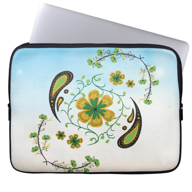 Enhetsblomning – Fredlig grön-gul harmoni Laptop Fodral (Framsidan)