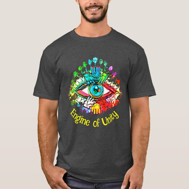 Enhetsmotor Bright Rainbow Färg T Shirt (Framsida)
