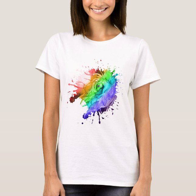 enhörnig hästpony equine pegasus rainbow vinge t shirt (Framsida)