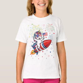 Enhörning 4:e Juli Patriotisk Raket och Fyrverkeri T Shirt