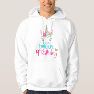 Enhörning 9-års födelsedagsfest Tjej 9 år gammal Hoodie