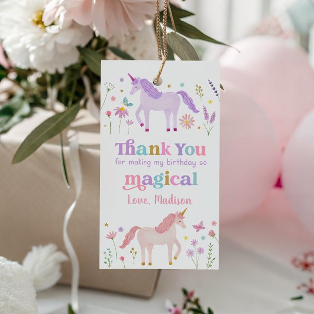 Enhörning äng Pastell Rosa Guld Födelsedag Presentetikett (Skapare uppladdad)