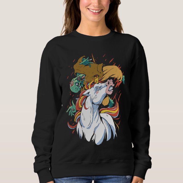 Enhörning attackerar zombie   Skräck   Cool gotisk T Shirt (Framsida)