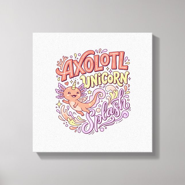 Enhörning Axolotl Enhörning Splash Whimsical Vit B Canvastryck (Framsida)