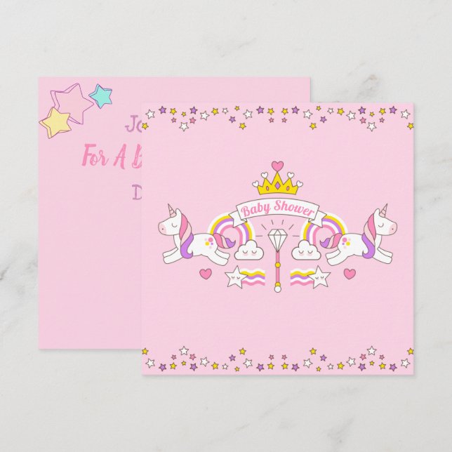 Enhörning Baby Shower Inbjudan (Fram/baksida)
