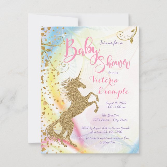 Enhörning Baby Shower Inbjudningar (Framsida)
