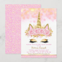 Enhörning Baby Shower Inbjudningar Rosa Guld Enhör
