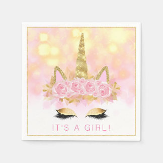 Enhörning Baby Shower Servetter Rosa Guld Enhörnin