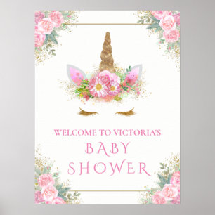 Enhörning Babyflicka Shower Välkomstskylt Poster